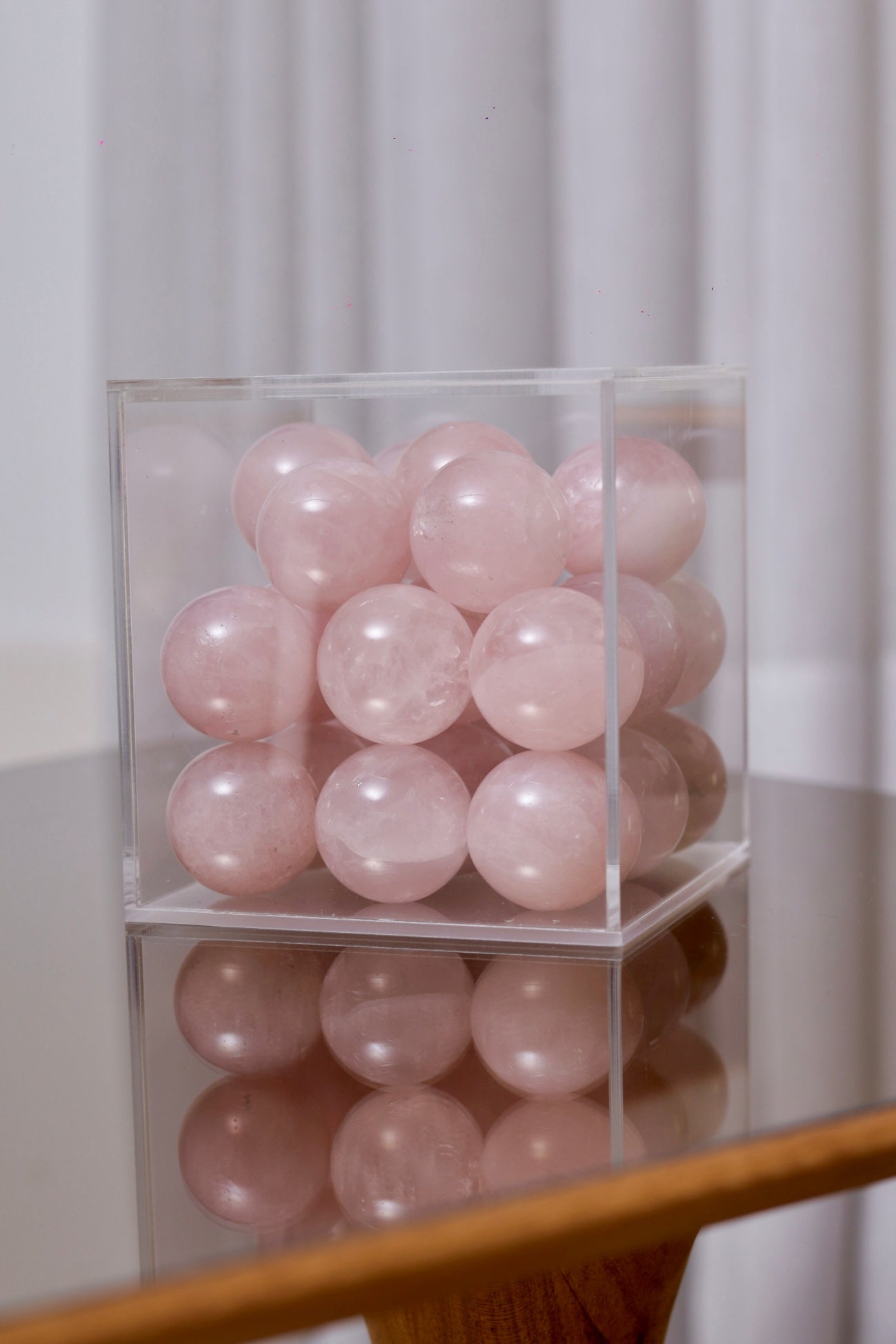 Cubo com Esferas de Quartzo Rosa