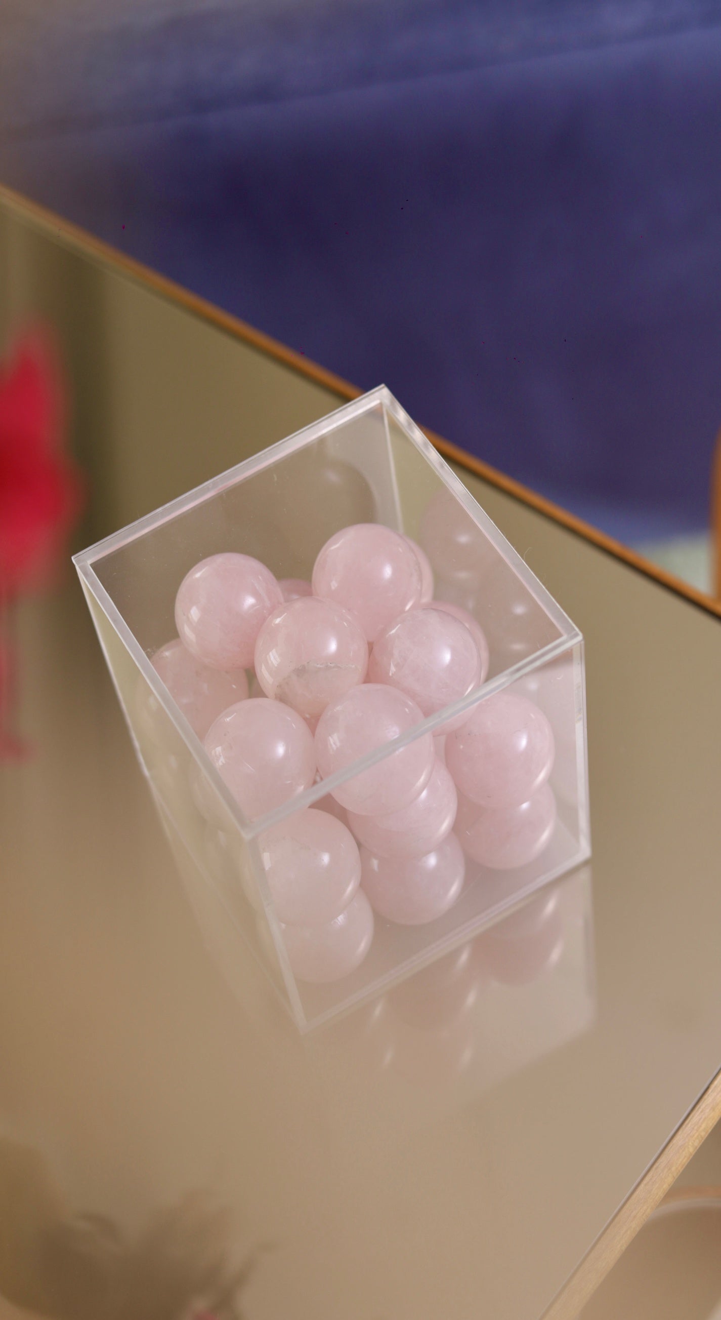 Cubo com Esferas de Quartzo Rosa